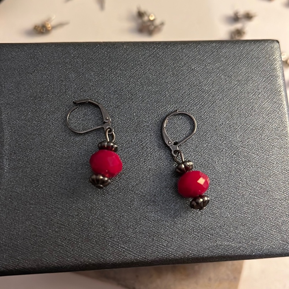 hanging red bead earrings
